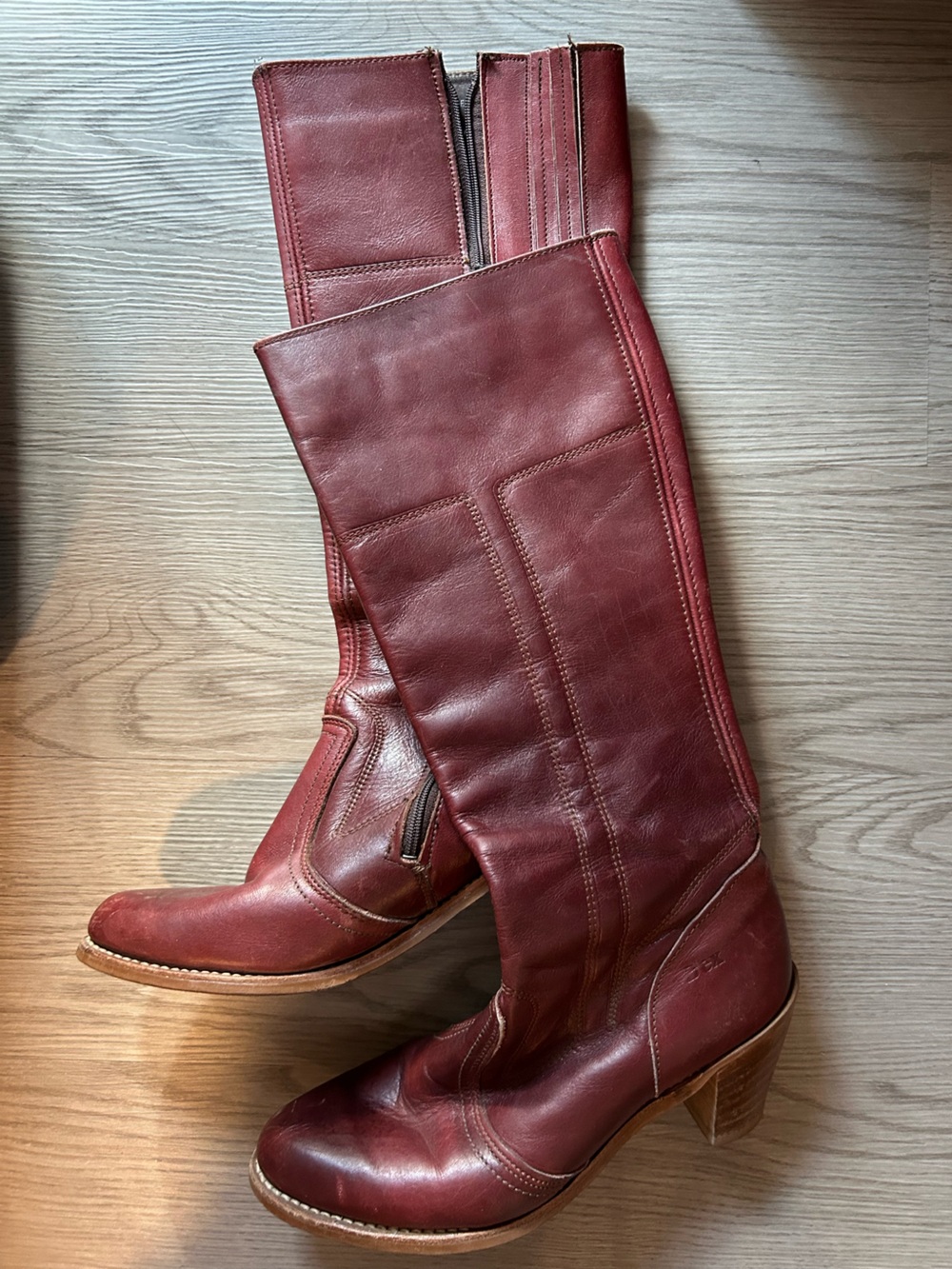 Vintage Dexter Burgundy Leather Knee-High Heeled Boots